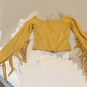 SOLD Bliss Stop mustard cowboy fringe crop